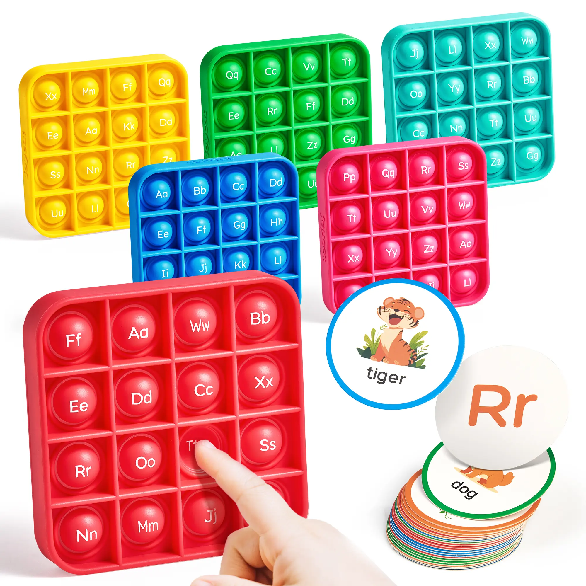 JoyCat Alphabet Bingo Tabletop Board Game Set, ABC Learning Toys for Kindergarten Kids, Includes 6 Fidget Pads, 26 Flash Cards, Tabletop Games