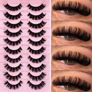 10 Pair Pack of Curled Volume Cat Eye False Eyelashes, D Curl Natural Look, Thick Fluffy Comfortable Makeup, Versatile for All Occasions