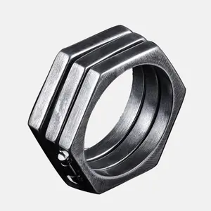 GTHIC Retro Hexagonal Folding Ring Stainless Steel Punk Jewelry Unisex for Men Women Daily Wear