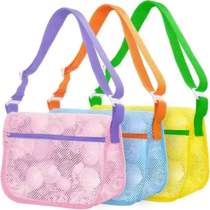 Mesh Beach Bags for Sand Toys - 3 Pack Seashell Collecting Bags with Adjustable Straps, Beach Toy Organizer & Shell Pouch for Boys Girls, Summer Beach Essentials