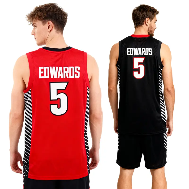 Men's Edwards #5 Retro Georgia College Sewn Embroidery Basketball Jersey - Mesh Vented Polyester Athletic Top, Breathable Workout Top, S-XXL Black/Grey/Red, for Match Day & Training, Cold Wash Compatible, Breathable Workout Tops, Athletic Tops