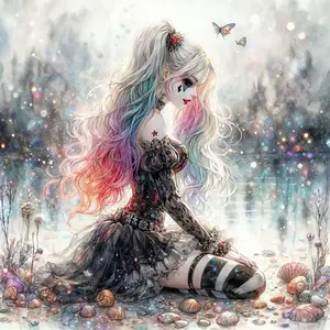 Clown Girl With Shining Shells Scenery Diamond Art Painting Diy 5d Full Drills Beauty Woman Mosaic Cross Stitch Room Decor Needle Crafts Kit