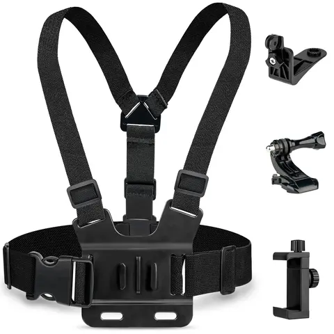 CAMOLO Universal Adjustable Strap Cellphone Mount - Easy-Remove, Universal Clips, J-Hook for Smartphones, Action Cameras (GoPro, Akaso) - Bicycle, Phone Chest Mount, Head/Neck Harness for Skiing