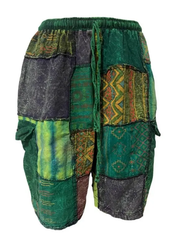 Men's Handmade Patchwork Cotton Shorts - Unisex Casual Boho Festival Bottoms, 100% Cotton Fabric, 1 Size