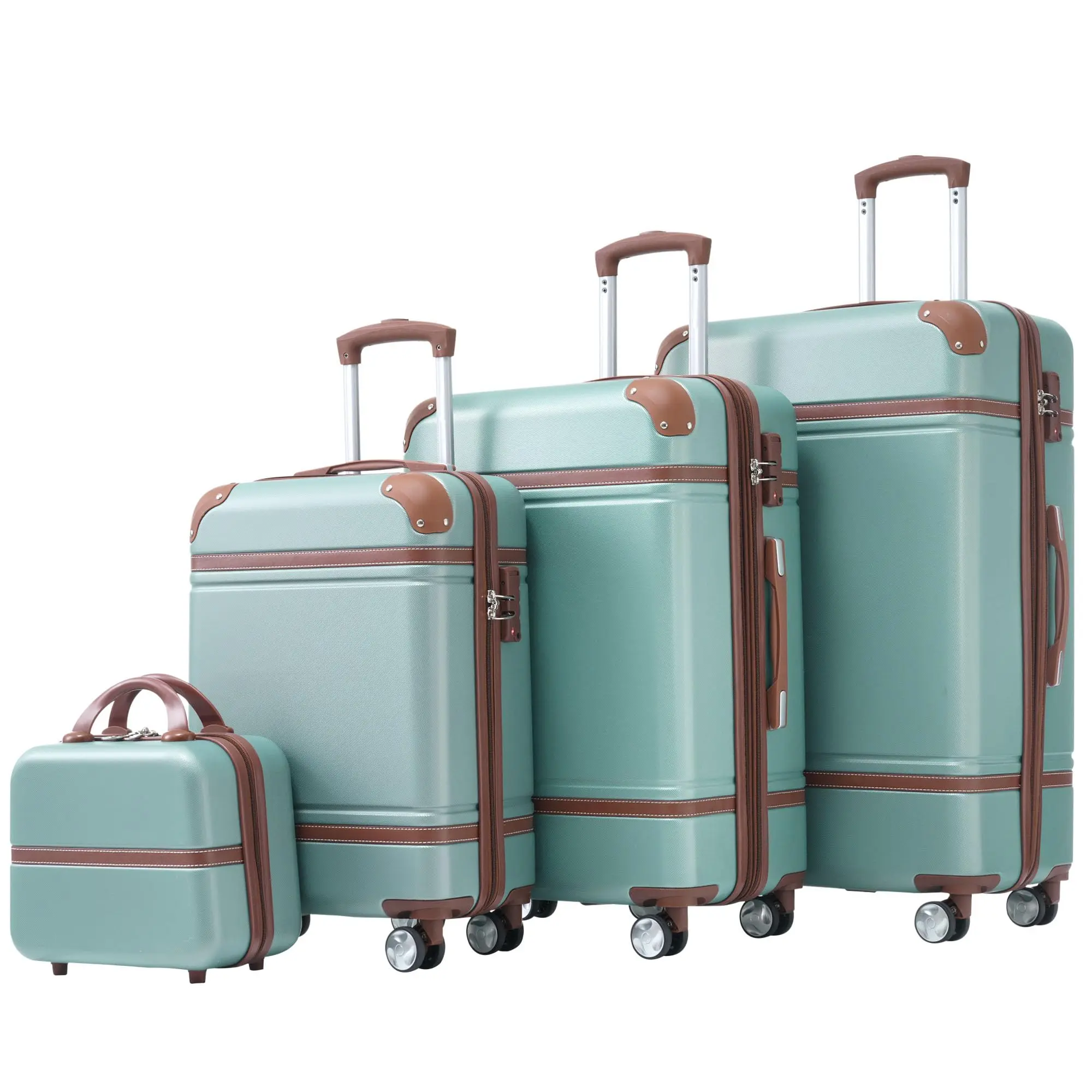 4-Piece Luggage Set, Vintage Hardside ABS Spinner Suitcases for Travelers, Expandable with TSA Lock, 20" 24" 28" & Cosmetic Case, Blue Green, Spinner Wheels, 4 Pieces, 4 Wheels 360 Rotation