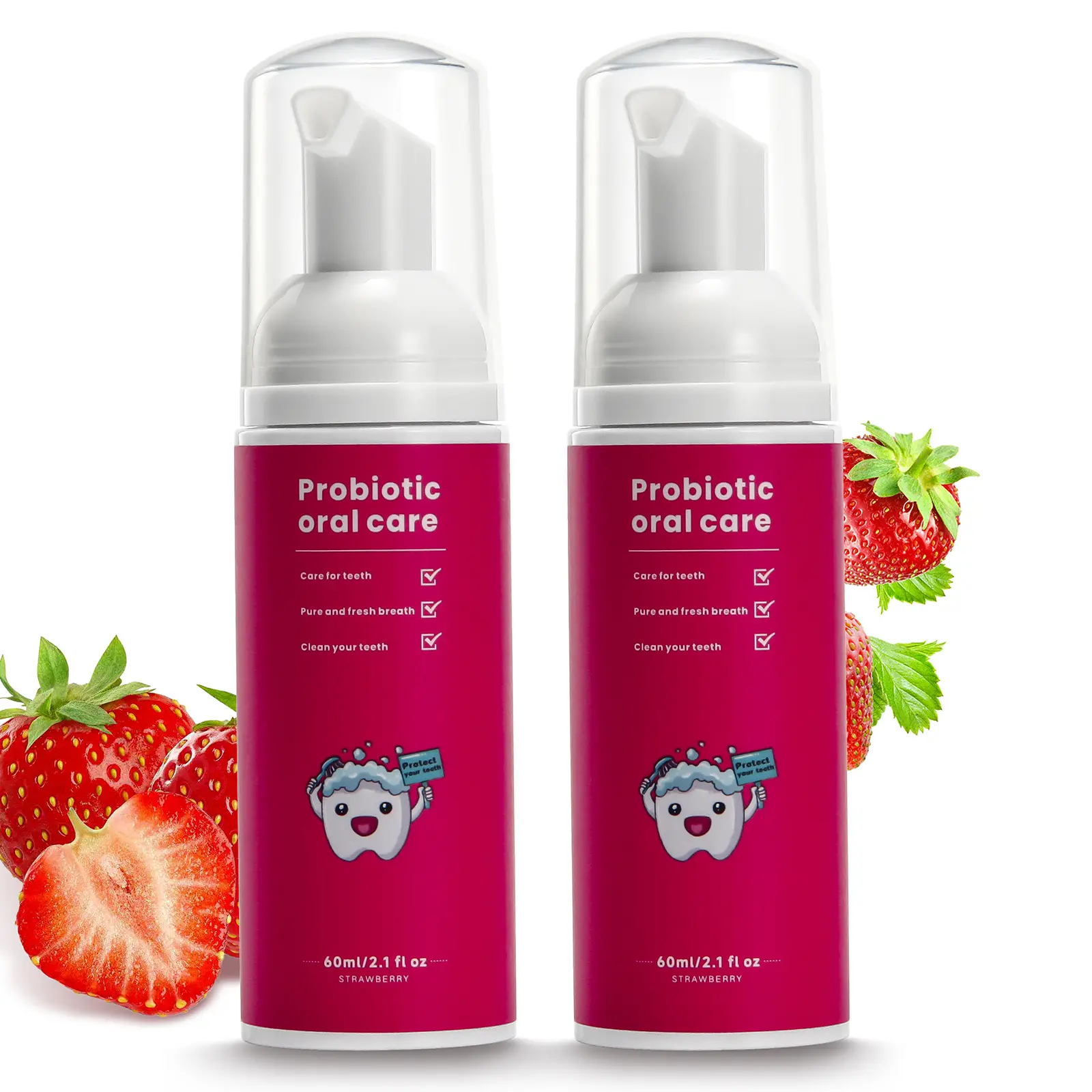 kids Fluoride-Free Mousse Foam Toothpaste| 60ml Fresh Breath| Mild Strawberry Flavor summerwins