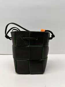 Pre-owned Bottega Veneta Calfskin Crossbody Bags Cassette Small Intrecciato Drawstring Bucket Bag