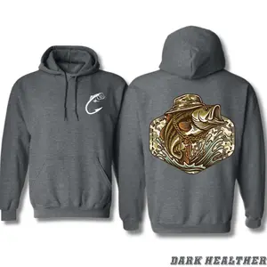 Camo Outdoor Fishing Hoodie – Bass Fish Splashing Water with Military Style Hat, Unisex Pullover Sweatshirt for Fishermen, Hunting Trips, Camping, and Rugged Adventure Lifestyle
