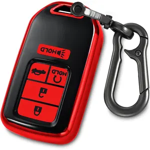 for Honda Key Fob Cover with keychian,TPU Protection Key Case Compatible with Civic Accord Pilot CRV HRV CRZ Crosstour Smart Remote Key(Red,5 Button)