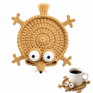 Handmade Crochet Squirrel Coaster - 3D Whimsical Absorbent Heat-Resistant Cup Holder, Aesthetic Office Desk Accessories, Home Coffee Bar Decor, Unique Gift for Women Friends