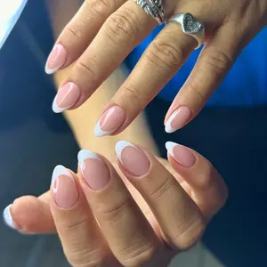 24pcs Short Oval French Tip Nail Set, Acrylic Press-On Nails, Includes Jelly Glue & File, Easy Wear, Perfect for Parties