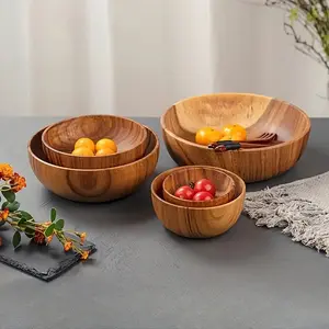 Eco-Friendly Teak Wood Bowl, Non-Toxic Natural Coating, Ideal for Salad/rice/soup, Zero Waste Kitchenware, Durable and Safe, Salad Serving Bowls