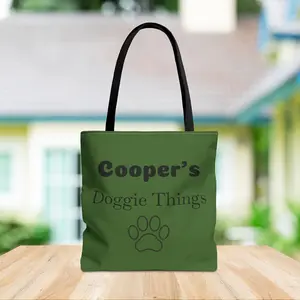 Customizable Dog Name Doggie Things Olive Green Tote Bag, Paw Print Canvas Tote by VAWT Merch