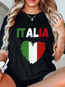 100% Cotton Italy Flag Holiday Italy Heart Italian Flag T-Shirt Short