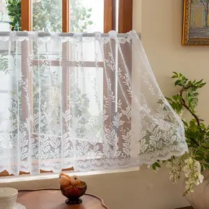 French Farmhouse Floral Jacquard Transparent Mini Curtain, Top Rod Pocket Hanging, Lightweight, Ideal for Living Room, Kitchen, Balcony, Bookshelf, Cabinet, Garden, Window Decor