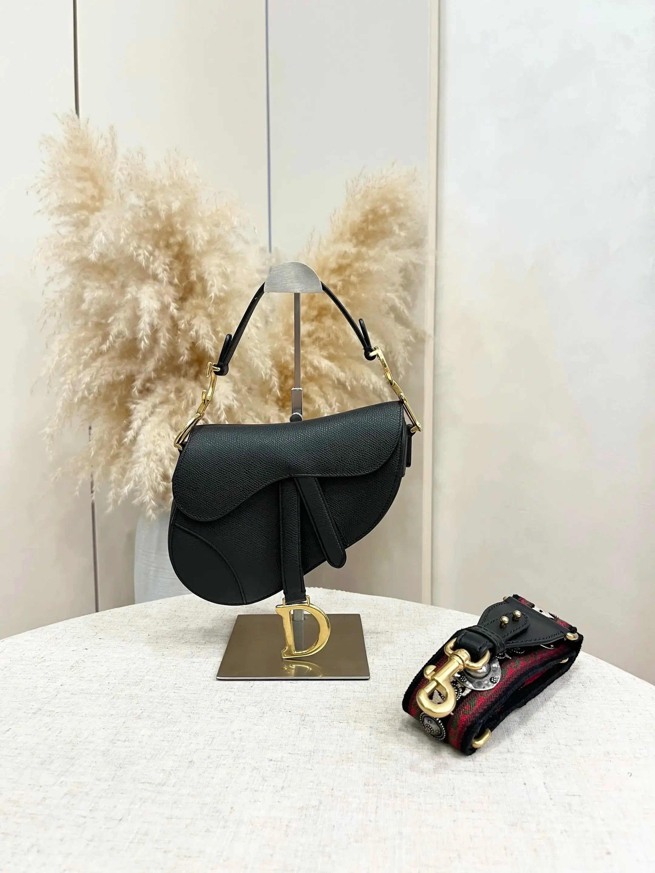 Pre-owned Dior Saddle Bag Black Grained Calfskin