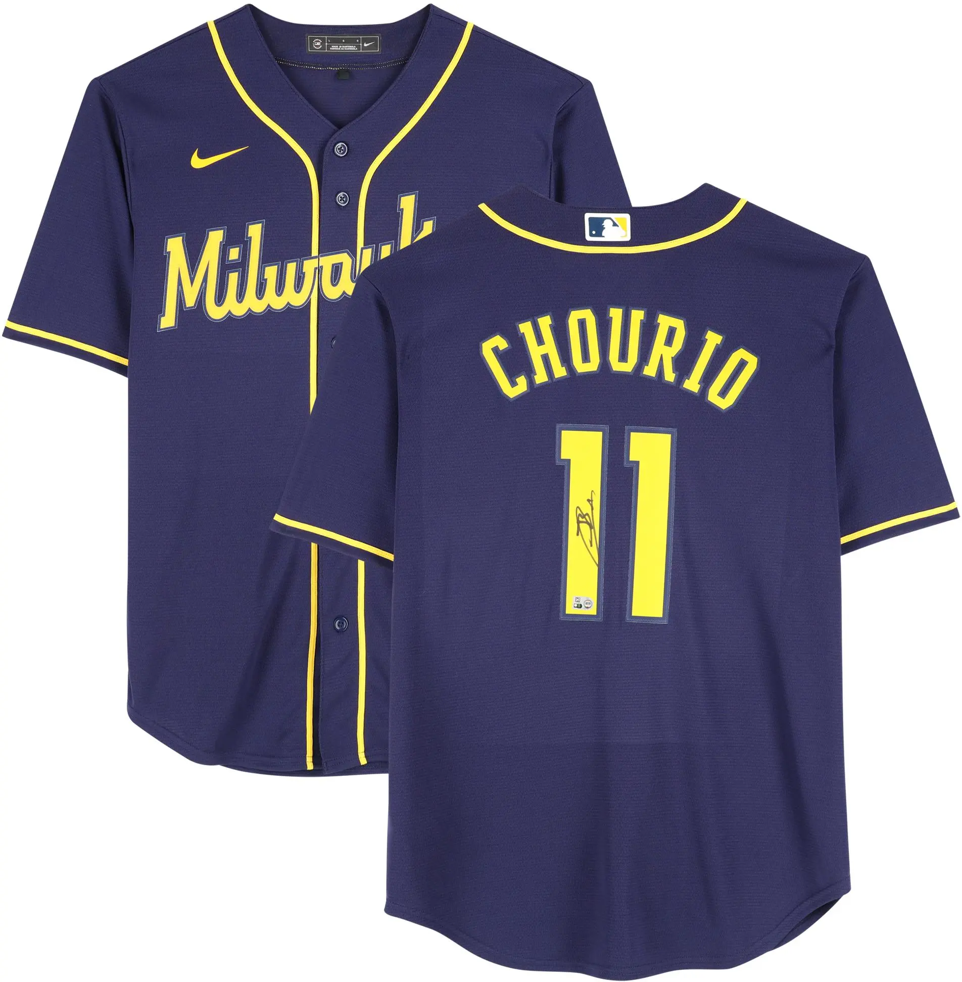 Jackson Chourio Milwaukee Brewers Autographed Navy Nike Replica Jersey - Fanatics Authentic Certified