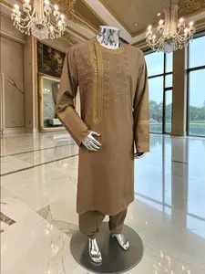 Afghan Parahan Tunban Kameese Shalwar Brown Hand Embroidery XL