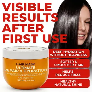 VAO Deep Conditioning Hair Mask for Damaged Hair – Intensive Hydrating Hair Treatment with Argan Oil, Shea Butter, Keratin, Hyaluronic Acid – Deep Conditioner for All Hair Types – 11.8 Fl Oz Natural Haircare Formula Luxurious Haircare