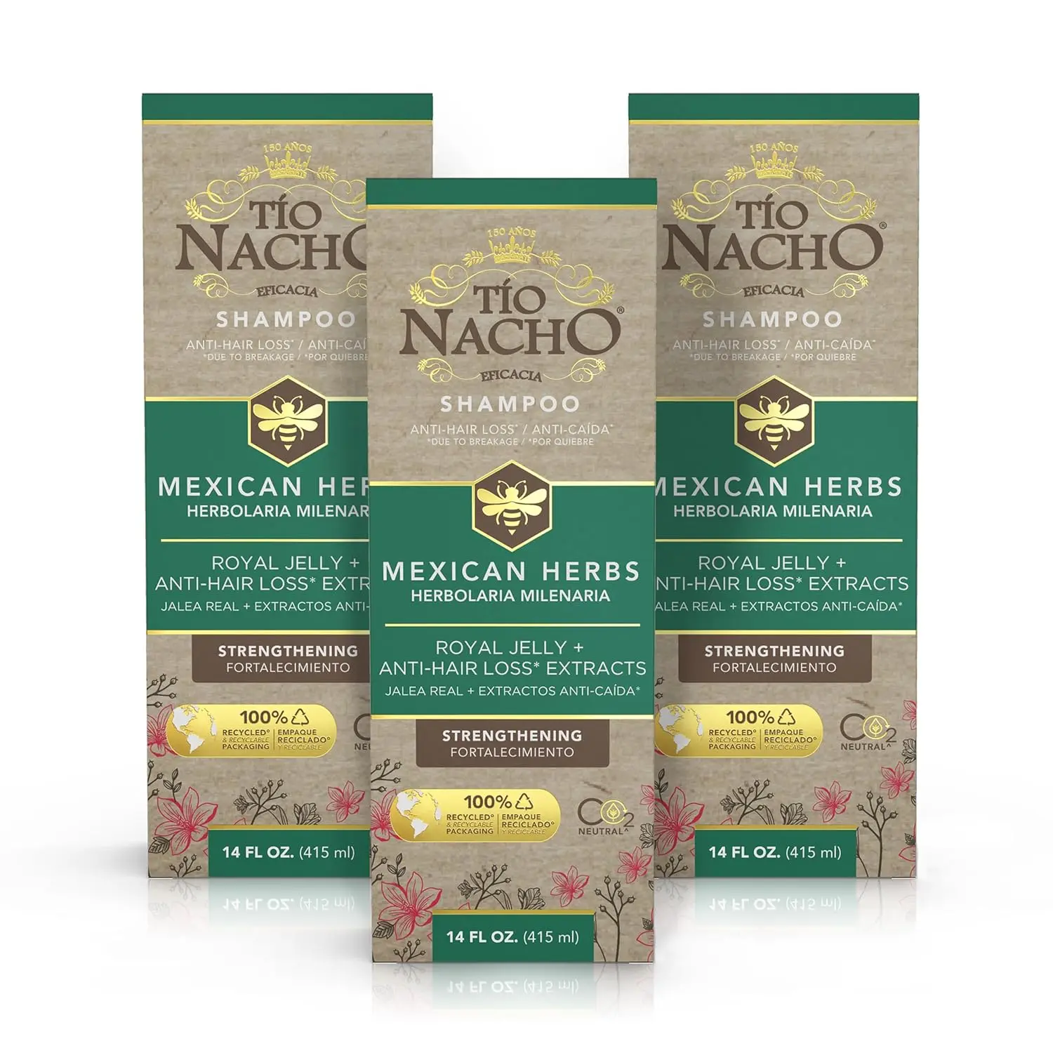 Tio Nacho Strengthening Shampoo with Royal Jelly, Rosemary & Ginseng, Moisturizing, Cleansing & Smoothing Formula for All Hair Types, 14 fl oz, 3 Pack, Hydrating, Gentle, Conditioner