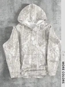 Unisex Casual Branch Print Hoodie, Loose-Fitting Long Sleeve Pullover, Graduation & Back-To-School Wear, Fall Streetwear