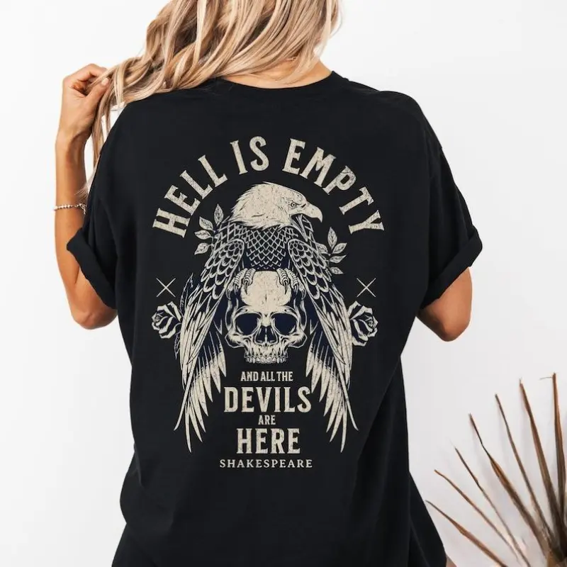 Shakespeare The Tempest "Hell Is Empty And All The Devils Are Here" Graphic Print Sports Top - Dark Academia Essential Everyday Outfits, Goblincore-Grunge Goth Style Shirt
