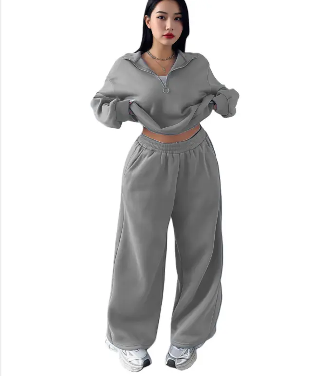 Women's 2-Piece Euro-American Casual Sports Clothing Set - Half Placket Long Sleeve Pullover Sweatshirt, Long Sleeve Shirt, Trousers, Standard Sizes for Autumn-Winter Fitness Workout Activewear