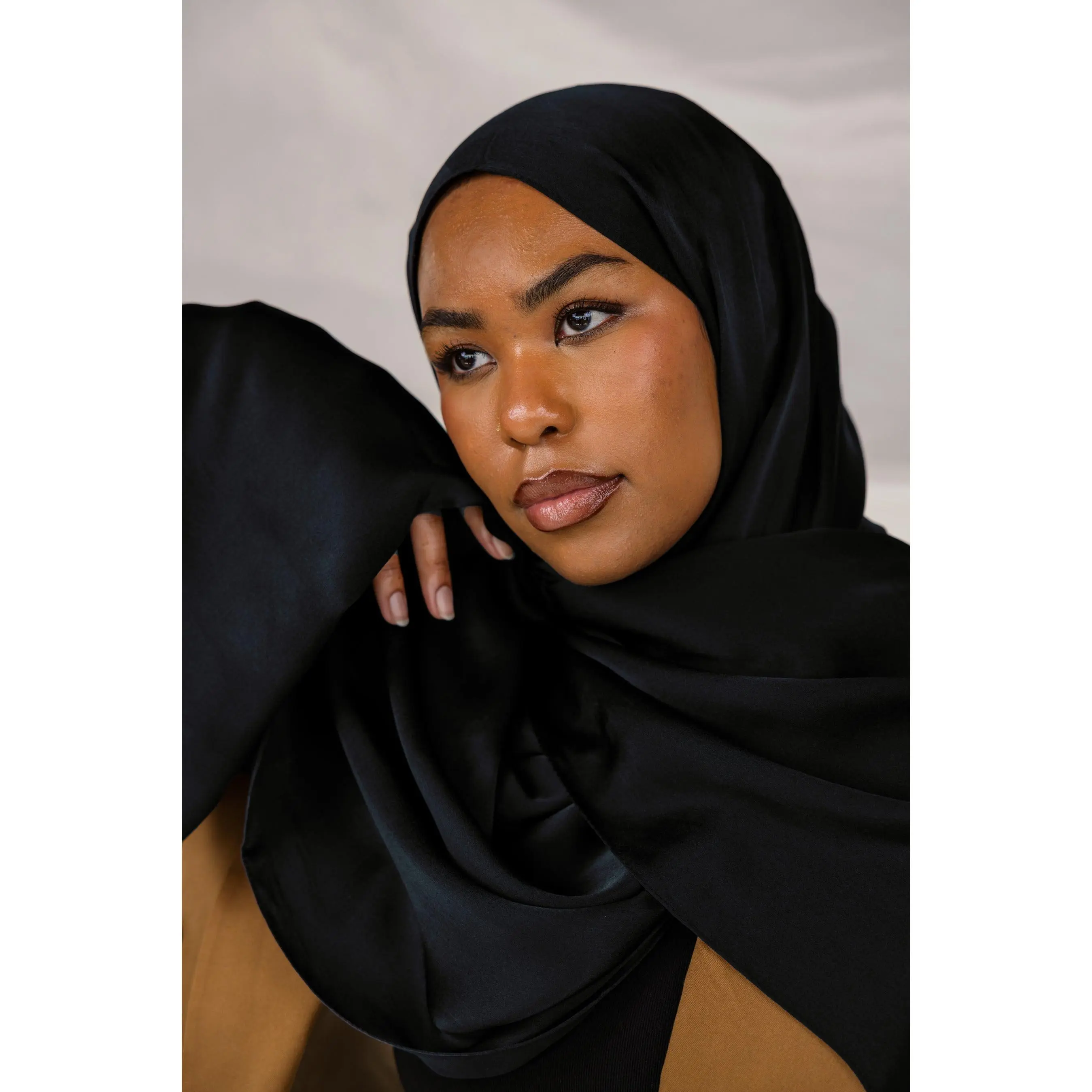 VELA Midnight Black Silk Satin Hijab