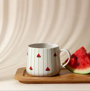 Watermelon Striped Ceramic Mug - 3.5 x 3 Inches , Set of 4