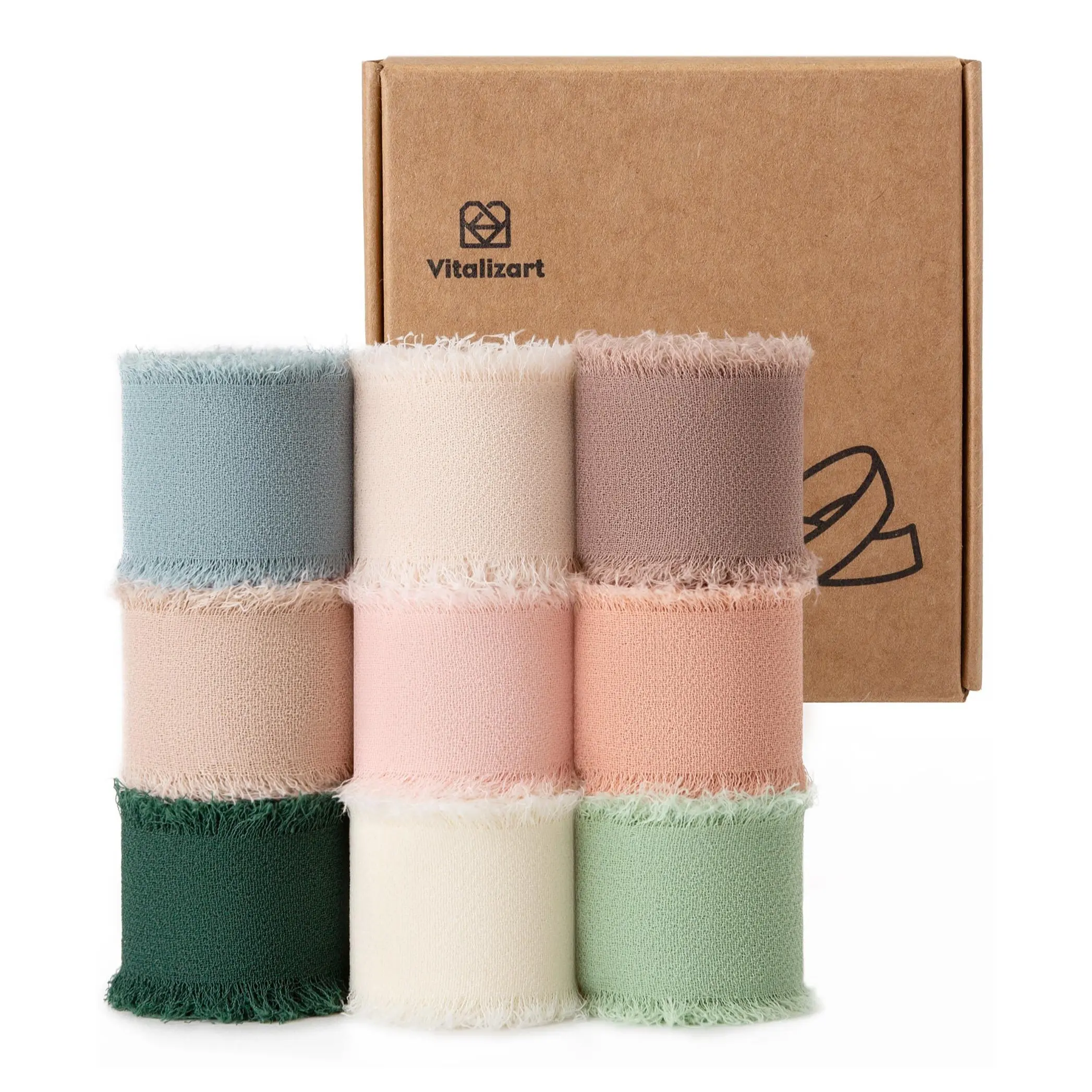 Vitalizart 1" x 27 Yd Chiffon Silk Ribbon Mixed Color Ribbons Set 3 Yd x 9 Rolls Fringe Fabric for Wedding Invitations Bridal Bouquets Party Decoration Gift Wrapping Bow Making package