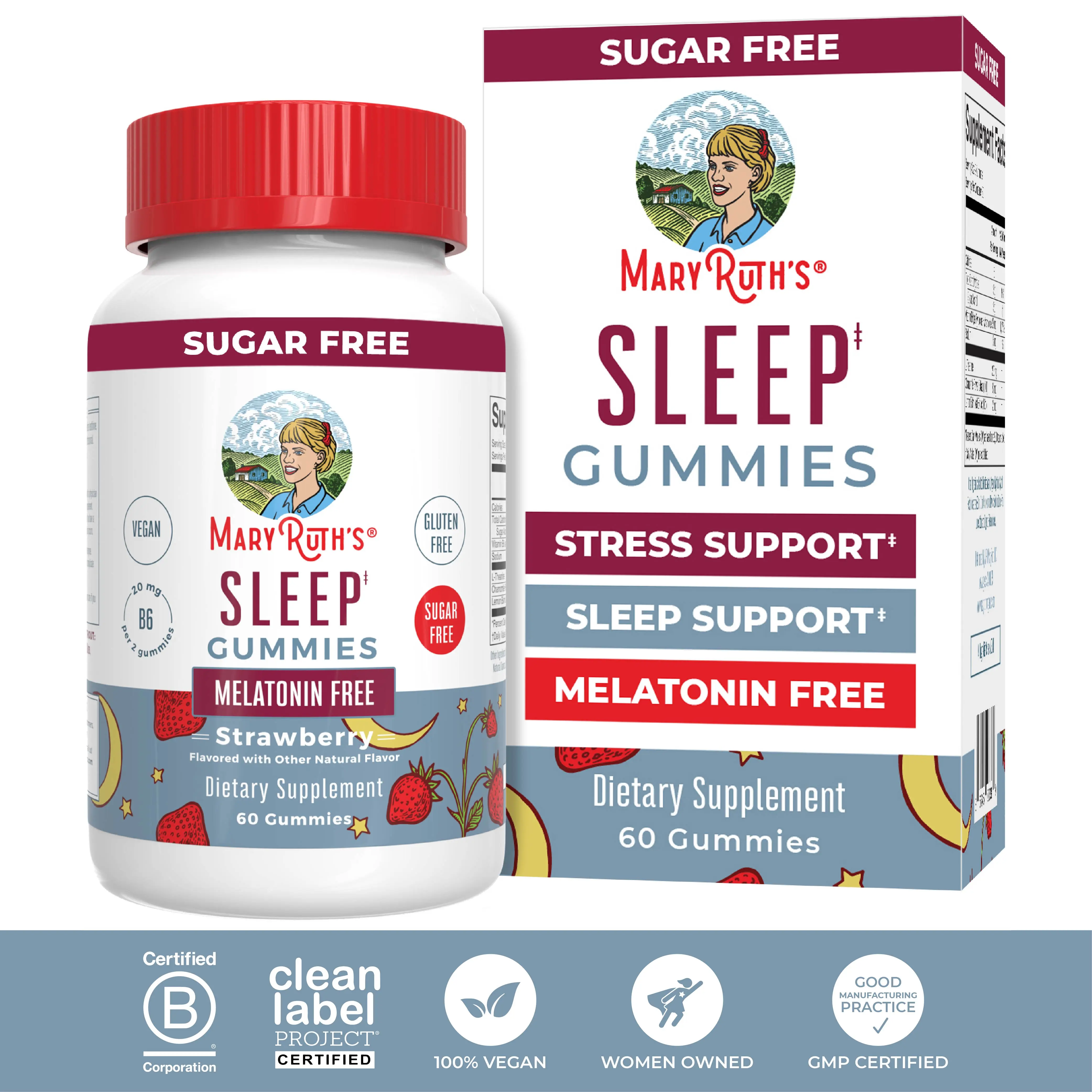 MaryRuth's Melatonin-Free Sleep Gummies - Sugar Free - L Theanine - Lemon Balm Leaf - Chamomile - Relaxation - Stress Relief - Vegan - 60 Count