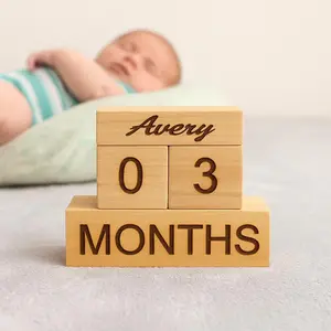 Lettering and Life 5-Piece Personalized Wood Milestone Blocks Set - Engraved Letters, Printed Numbers, Custom Details, Rustic Nursery Decor Sign, Lightweight Minimalist Growth Photo Prop, Safe Baby Gift, Room Decor Plaques & Signs