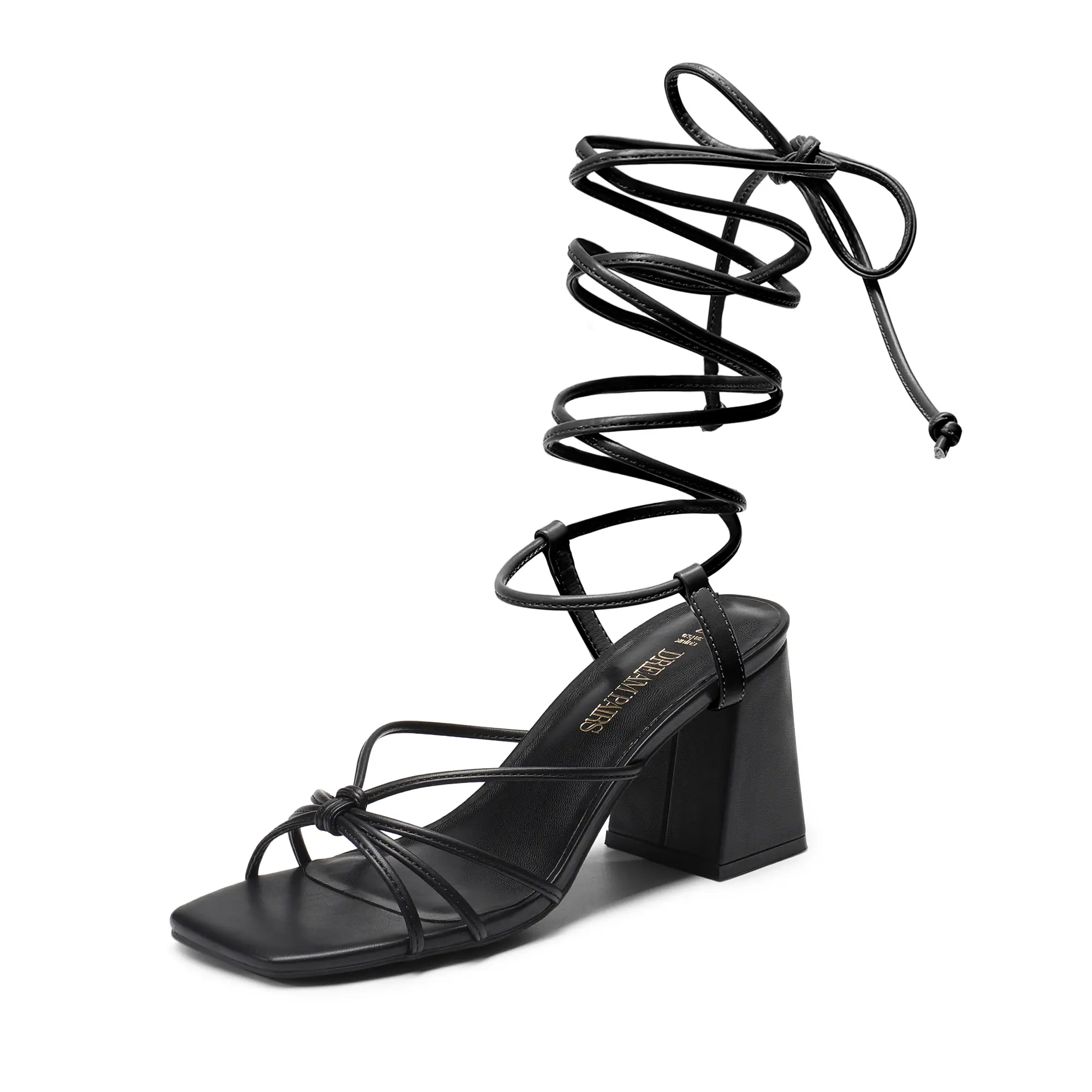 DREAM PAIRS Women's Square Toe Lace-Up Chunky Block Heel Sandals - Decor-Enhanced Strappy Sandals Pumps, Versatile Women's Shoes for Daily Wear, Sandals Women, Women's Sandals