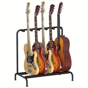 5-Guitar Stand Heavy-Duty Metal Frame with Non-Slip Pedals & Soft Protection - Sturdy A-Frame Design with Black Finish, Space-Saving Vertical Storage Rack for Home
