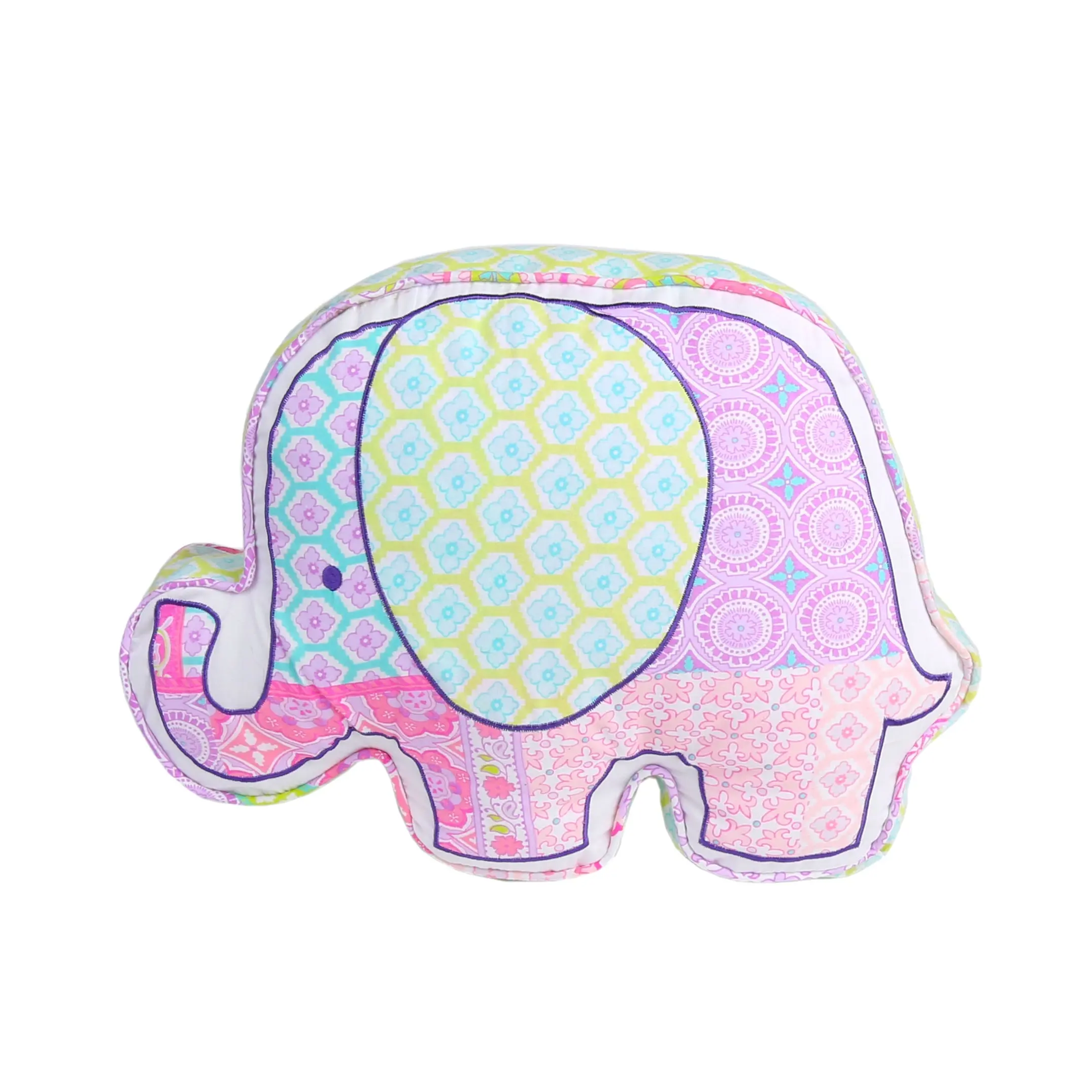 Pink Elephant Paisley Patchwork Embroidered Novelty Decor Throw Pillow, Soft Furnishings Cushion for Home Bedding Accents