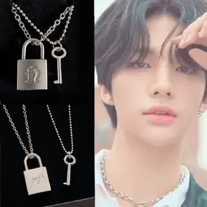 Smooth Matte Finish Metal Lock Necklace Same As Huang Xuanchen's Style New Punk Necklace Men Women Jewelry Couple Fans Collect