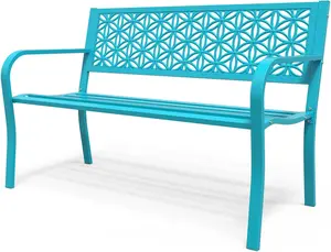 VINGLI 50" Outdoor Bench Metal with Floral Back, Garden Bench Front Porch Bench for Yard Patio Entryway Park, 800lb Capacity