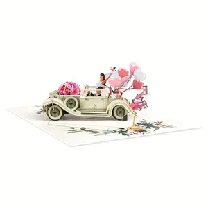 1pc Pop-Up 3D Greeting Card with Envelope, Antique Car Design, Love Theme, Wedding Card, Engagement Card, Perfect for Married Couples