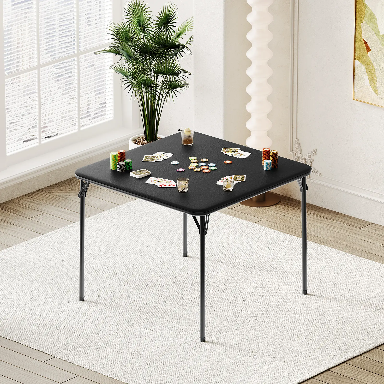 Portable Folding Card Table with PU Soft Cushion – 33.6" Square, Water-Resistant Upholstered Top, Sturdy Metal Frame, Collapsible for Indoor/Outdoor, Dining, Gaming, Camping, Parties (only table)