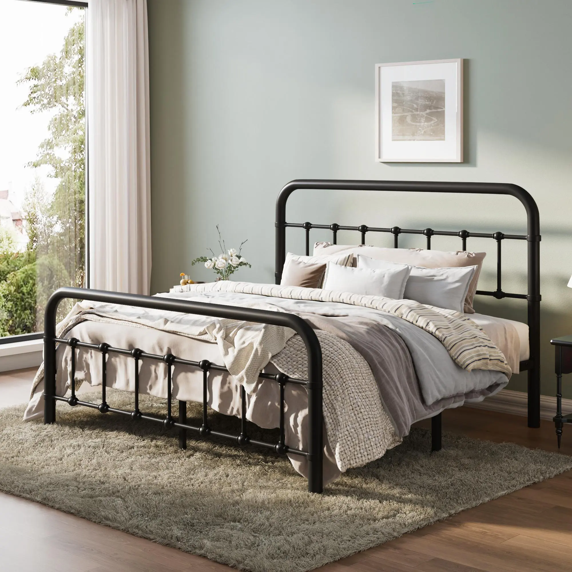 MUTICOR Vintage Industrial Metal Bed Frame,Full/King/Queen Bed Frame, Arched Tube Design, Sturdy Construction, No Box Spring Needed#TikTokShopDealsforYouDays#DealsforYouDays#Summervibes#Summergarden