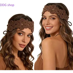 Female Soft Stretchy Lightweight Polyester Boho Crocheted Flower Headband, Knitted Floral Hair Accessory for Daily Wear, Beach Outings, Mother's Day Gift,summervibes