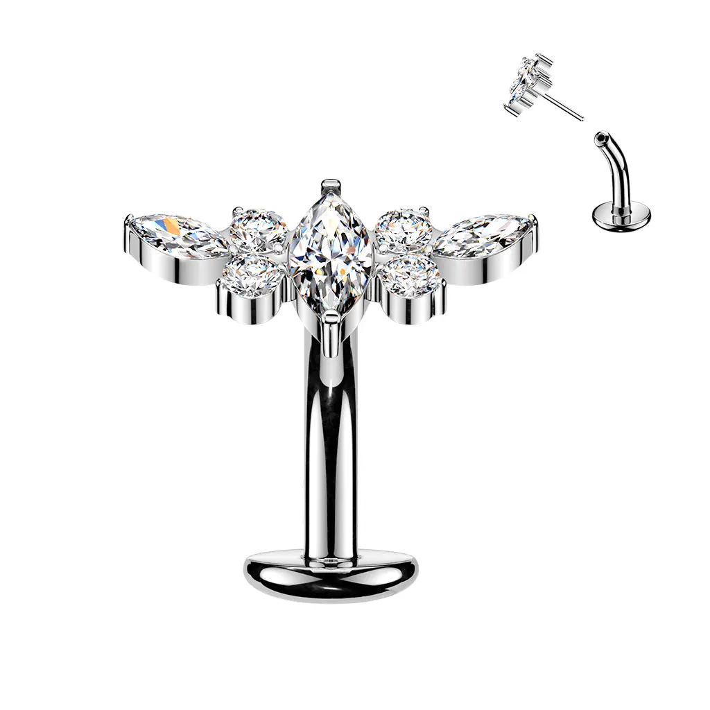 Marquise CZ & Winged Accent Titanium Belly Ring – 14G Threadless Floating Navel Barbell