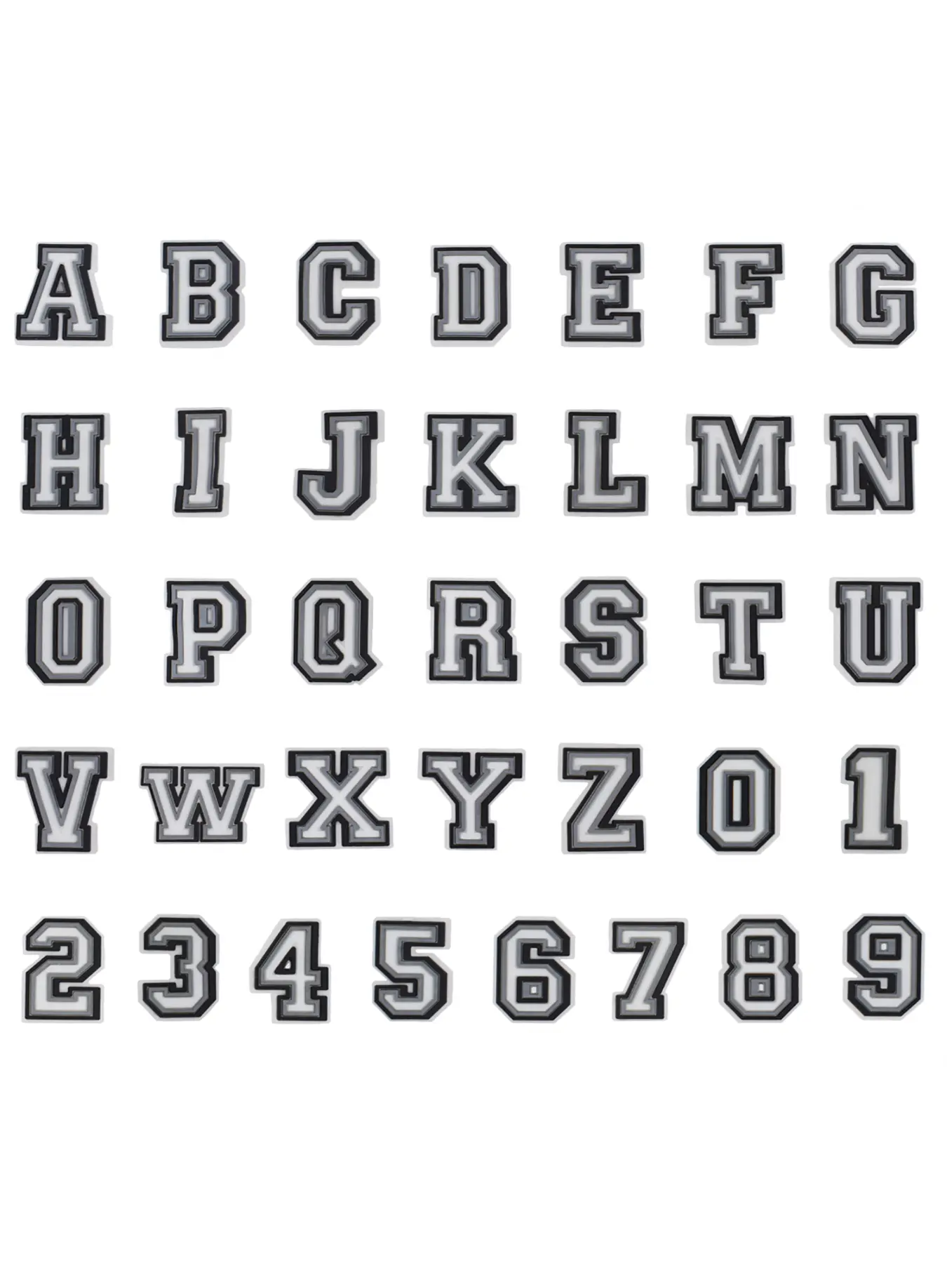 36pcs,  black white gray digital letter pattern shoe accessories, name spelling, birthday number detachable, suitable for adult parties, birthdays, outdoor sandals decorations, Shoe Charms Set