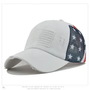 Criss-Cross Elastic Band Cotton Brushed Embroidery Baseball Cap with American Flag Printed mesh for Women snapback hat