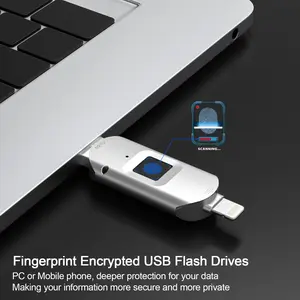 USB Flash Drive for iPhone USB3.0 Encrypted Drive Drive External Storage Fingerprint Encryption USB Flash Drive for iPhone/iPad/Mac/PC USB3.0 Flash Drive 128GB