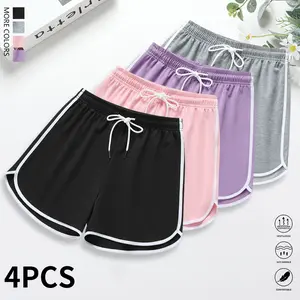 Pack of 4 women’s casual athletic shorts—home wear shorts, solid color, drawstring elastic waistband; suitable for casual outfits, outdoor sports, and yoga; women’s shorts, summer clothing.,summervibes