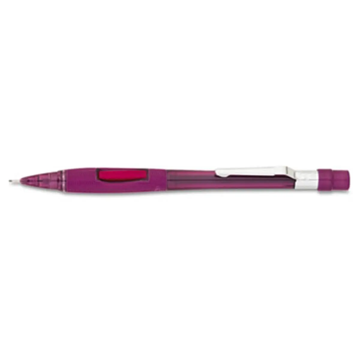 Pentel PD349TB Quicker Clicker Mechanical Pencil, 0.9 mm Transparent Burgundy Barrel, Continuous Write, Covered Eraser, Latex-Free Molded Grip, Preloaded Super Hi-Polymer HB Lead, Side Button, Office School Supply for Students, Standardized Tests Tool, Er