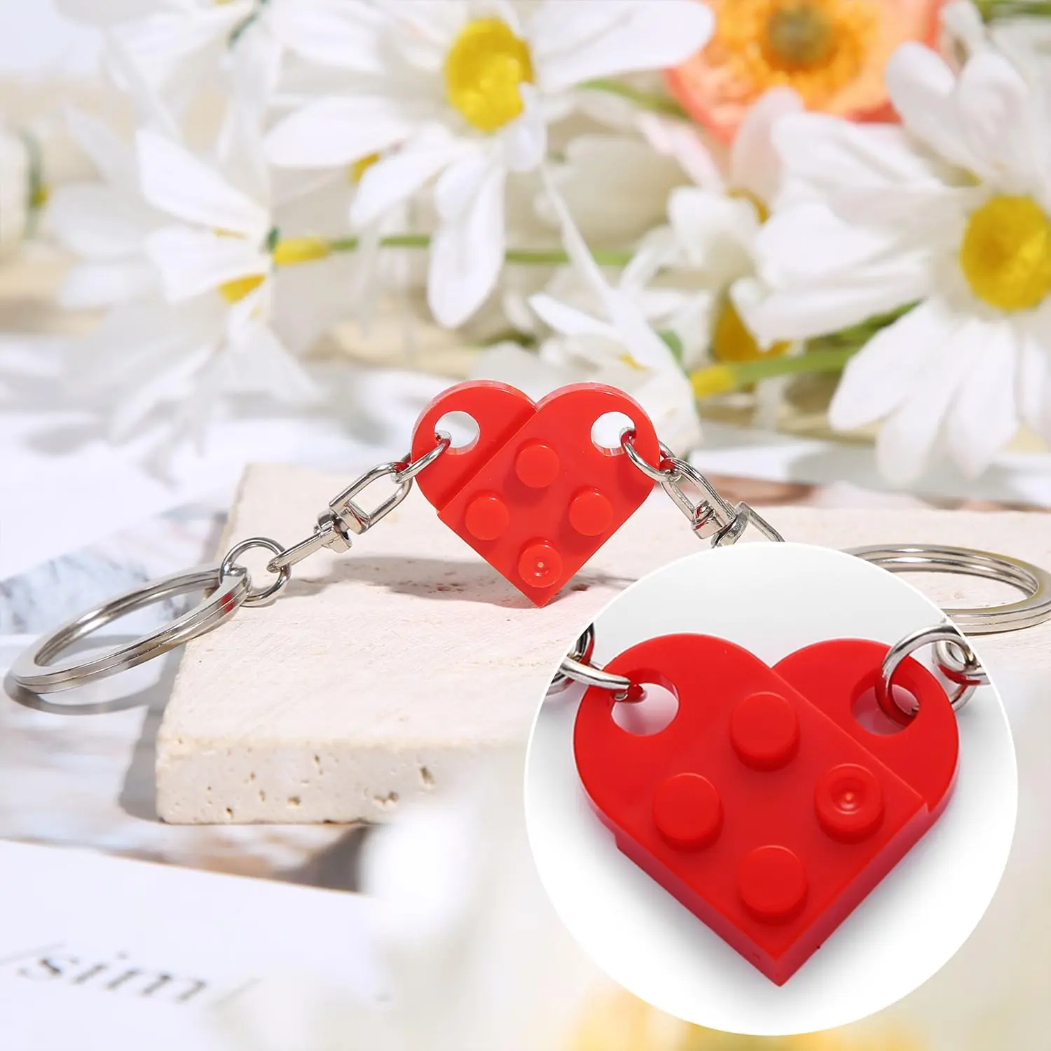 Heart Keychain for Couple Boyfriend Girlfriend Best Friend, Cute Brick Matching Keychains Set for Husband Wife