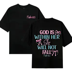 "GOD IS WITHIN HER SHE WILL NOT FALL" & Psalm 46:5 Retro Vintage Loose Fit Unisex Top for Men & Women Spring Summer Casual Wear,180g Washed  T-Shirt Dual-Sided Inspirational Design ,Must-buy on Black Friday..