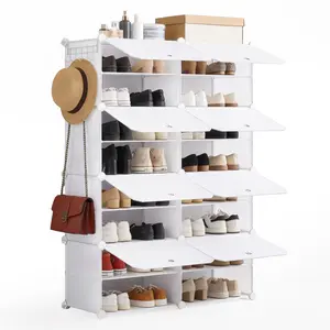 8-Tier Stackable Shoe Organizer Cabinet with Doors, Waterproof Shoe Rack Storage for Boots Sneakers Entryway
